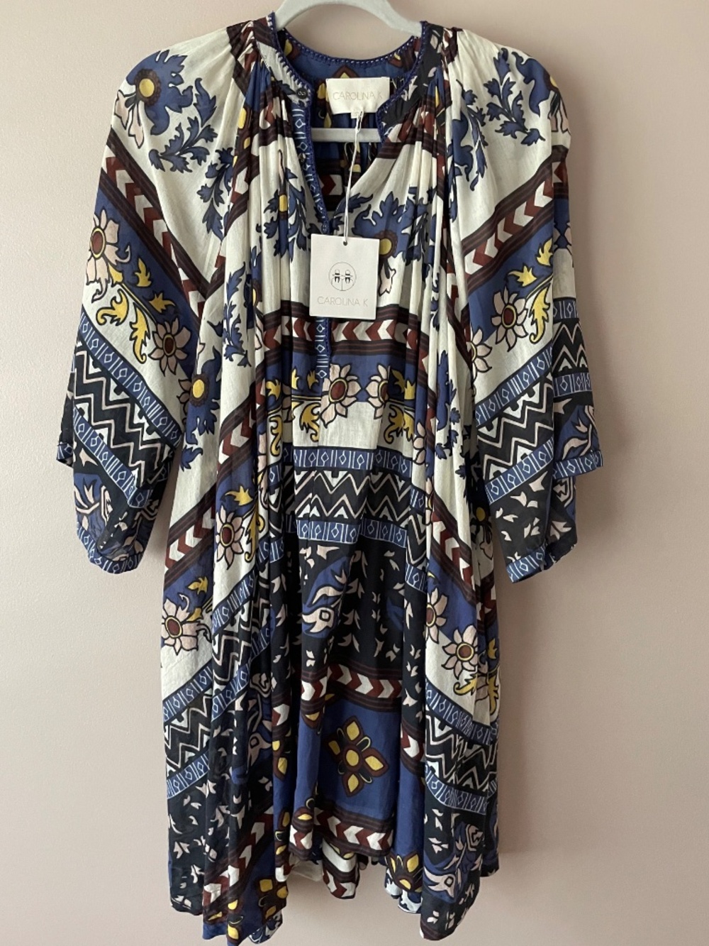 Carolina K Amala Dress Blue Print Organic Gauzy Cotton size S NWT - Picture 4 of 9